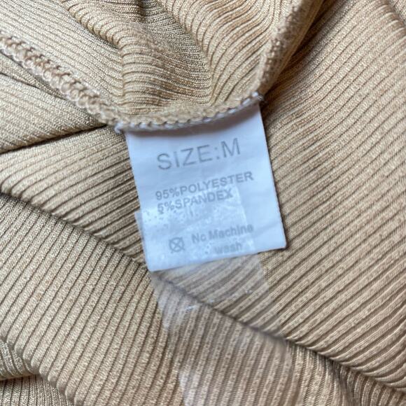 EARTHY BOHO HIPPIE MOD BOUTIQUE VNECK HIGH LOW RIBBED DRESS TAN M - Picture 7 of 8